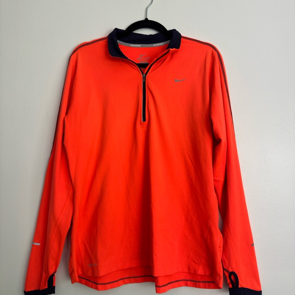 Nike Running Dri-FIT‎ Quarter Zip Pullover Neon Orange Mens XL Reflective